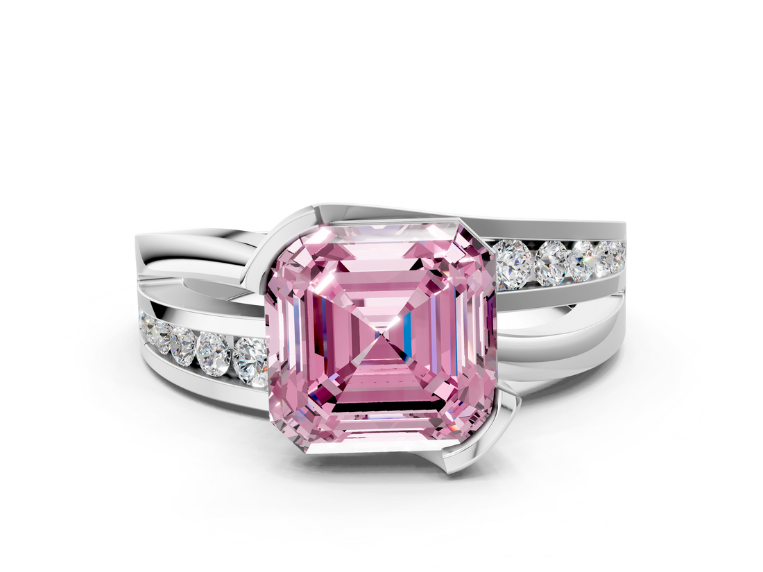 White gold Fancy Pink Asscher  Solitaire Channel-Set Split Shank Ring with Tension Prong Setting_3