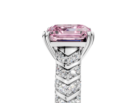 White gold Fancy Pink Asscher  Solitaire Chevron Pave Diamond Engagement Ring with Six-Prong Setting_8