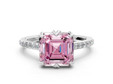 White gold Fancy Pink Asscher  Solitaire Diamond Engagement Ring with Pave Band and Six-Prong Setting