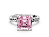 White gold Fancy Pink Asscher  Solitaire Diamond Engagement Ring with XO Engraved Band and Four-Prong Setting 1