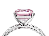 White gold Fancy Pink Asscher  Solitaire Diamond Engagement Ring with XO Engraved Band and Four-Prong Setting 5