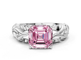 White gold Fancy Pink Asscher  Solitaire Diamond Leaf Vine Band with Prong Setting_16