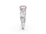 White gold Fancy Pink Asscher  Solitaire Diamond Leaf Vine Band with Prong Setting_18