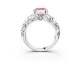 White gold Fancy Pink Asscher  Solitaire Diamond Leaf Vine Band with Prong Setting_20