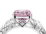 White gold Fancy Pink Asscher  Solitaire Diamond Leaf Vine Band with Prong Setting_21