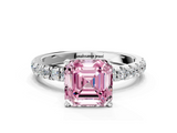 White gold Fancy Pink Asscher  Solitaire Diamond Pavé Band with Four-Prong Setting