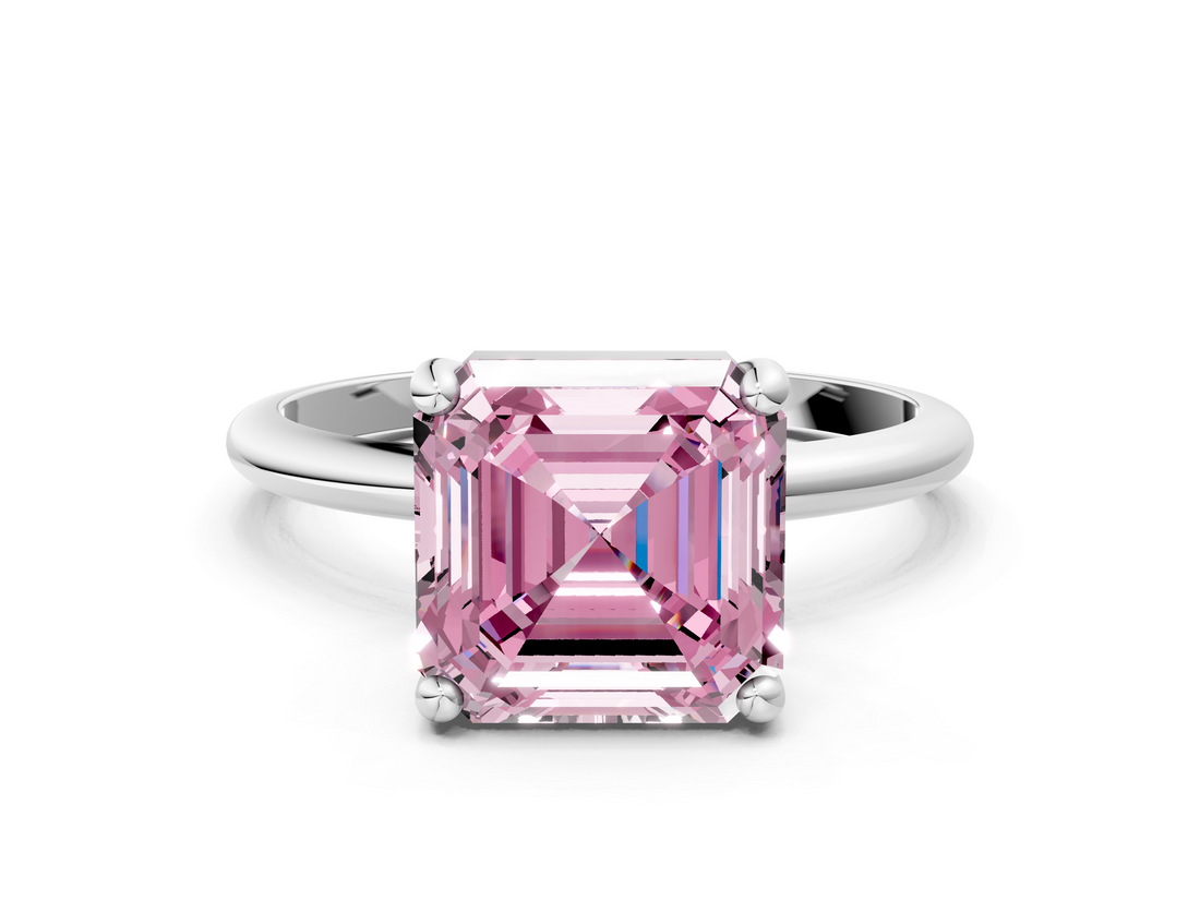 White gold Fancy Pink Asscher  Solitaire Diamond Ring with 4-Prong Setting on a Classic Band_3