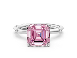 White gold Fancy Pink Asscher  Solitaire Diamond Ring with Bamboo Band and Four-Prong Setting_17