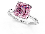 White gold Fancy Pink Asscher  Solitaire Diamond Ring with Bamboo Band and Four-Prong Setting_18
