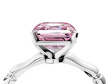 White gold Fancy Pink Asscher  Solitaire Diamond Ring with Bamboo Band and Four-Prong Setting_21