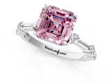 White gold Fancy Pink Asscher  Solitaire Diamond Ring with Bezel Set Side Stones and Prong Setting_1