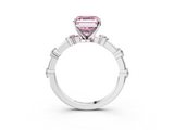 White gold Fancy Pink Asscher  Solitaire Diamond Ring with Bezel Set Side Stones and Prong Setting_3