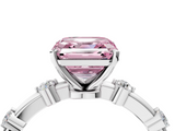 White gold Fancy Pink Asscher  Solitaire Diamond Ring with Bezel Set Side Stones and Prong Setting_4
