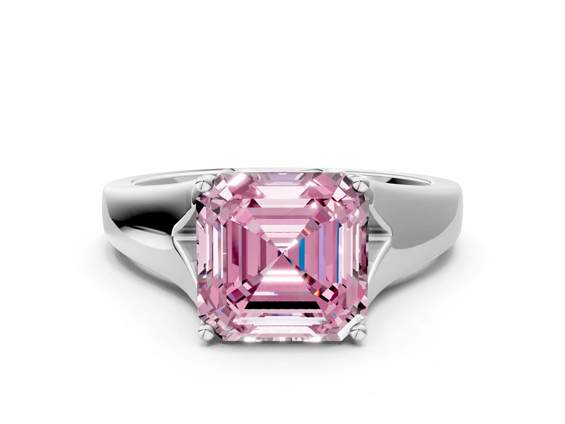 White gold Fancy Pink Asscher  Solitaire Diamond Ring with Cathedral Band and Four-Prong Setting_83