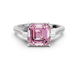 White gold Fancy Pink Asscher  Solitaire Diamond Ring with Channel Set Band and Bezel Prong Setting_56
