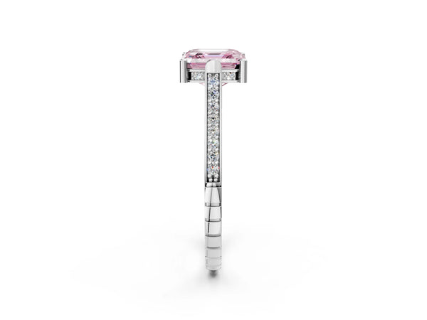 Platinum Asscher Cut Vintage Cathedral Engagement Ring Setting for Fancy Pink Center