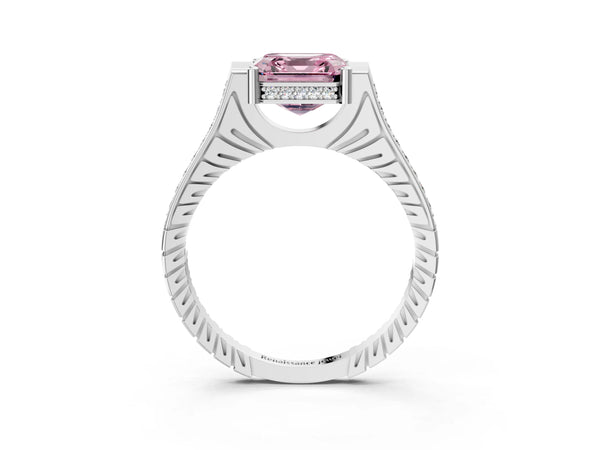 Platinum Asscher Cut Vintage Cathedral Engagement Ring Setting for Fancy Pink Center
