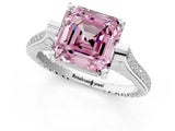 White gold Fancy Pink Asscher  Solitaire Diamond Ring with Channel Set Band and Bezel Prong Setting_62