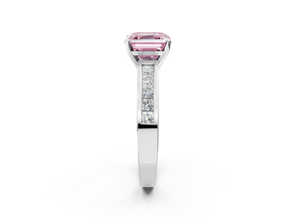 Platinum Asscher Cut Channel Set Solitaire Engagement Ring Setting for Fancy Pink Center