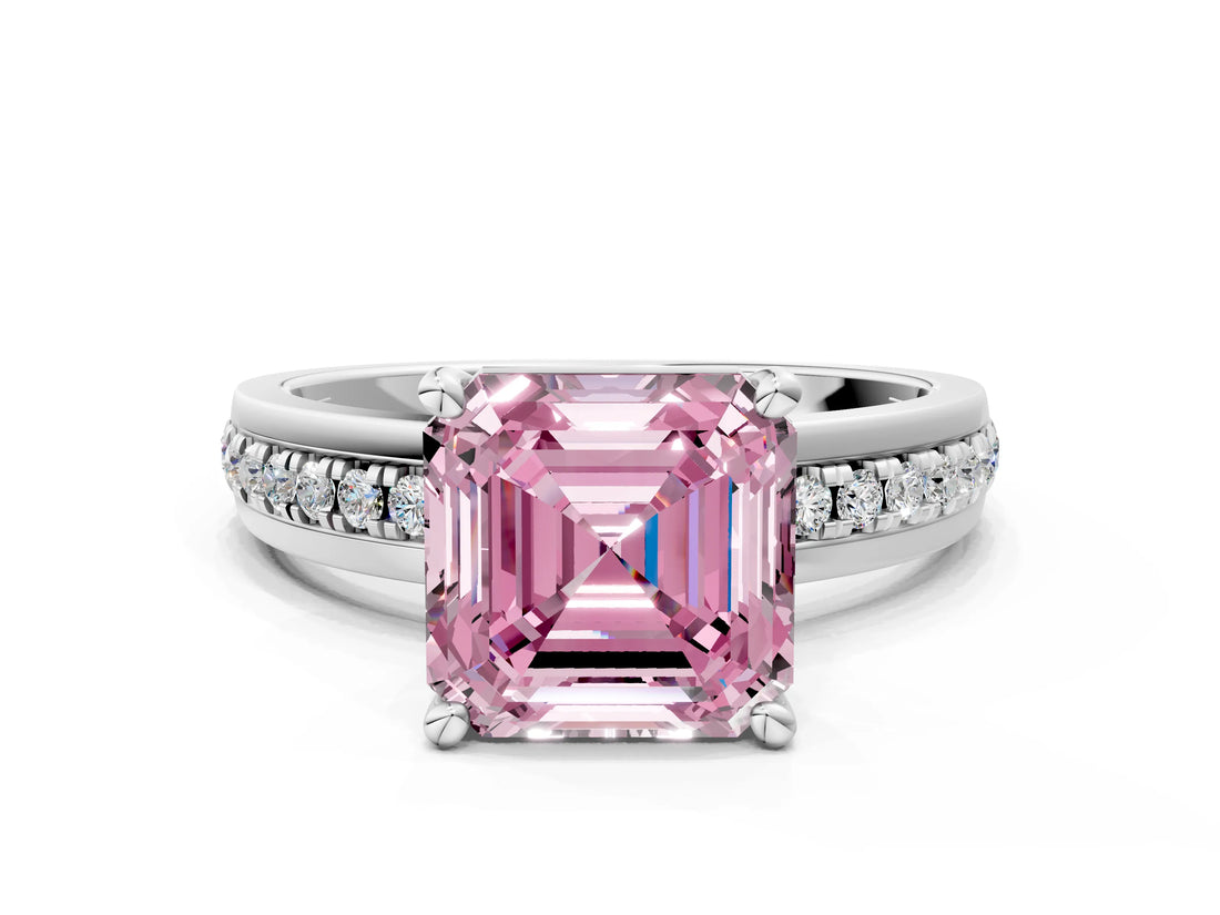 White gold Fancy Pink Asscher  Solitaire Diamond Ring with Channel Set Band and Six-Prong Setting_46