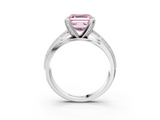 White gold Fancy Pink Asscher  Solitaire Diamond Ring with Milgrain Pavé Band and Four-Prong Setting_57