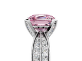 White gold Fancy Pink Asscher  Solitaire Diamond Ring with Milgrain Pavé Band and Four-Prong Setting_59