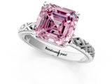 White gold Fancy Pink Asscher  Solitaire Diamond Ring with Milgrain and Black Enamel X Pattern Band_47