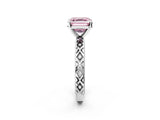 White gold Fancy Pink Asscher  Solitaire Diamond Ring with Milgrain and Black Enamel X Pattern Band_48