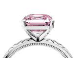 White gold Fancy Pink Asscher  Solitaire Diamond Ring with Milgrain and Black Enamel X Pattern Band_50