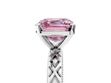 White gold Fancy Pink Asscher  Solitaire Diamond Ring with Milgrain and Black Enamel X Pattern Band_51