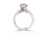 White gold Fancy Pink Asscher  Solitaire Diamond Ring with Pavé Band and Four-Prong Setting_3