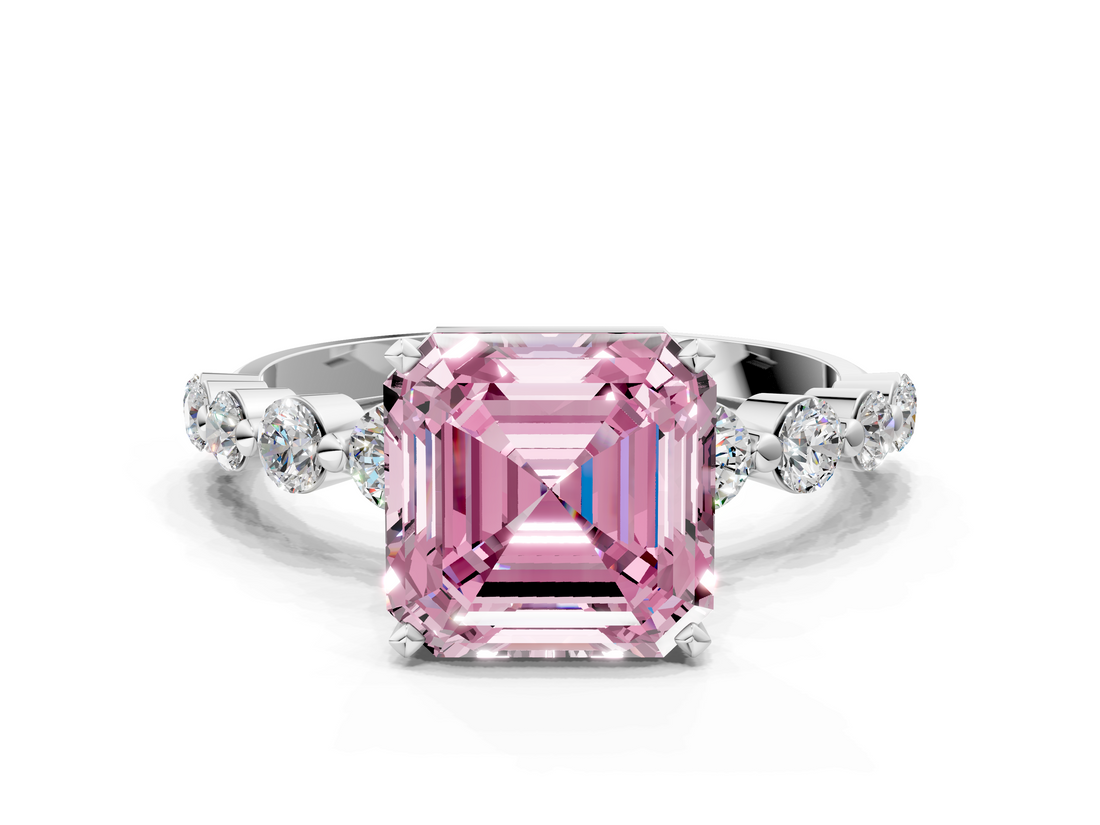 White gold Fancy Pink Asscher  Solitaire Diamond Ring with Pave Band and Four-Prong Setting_17