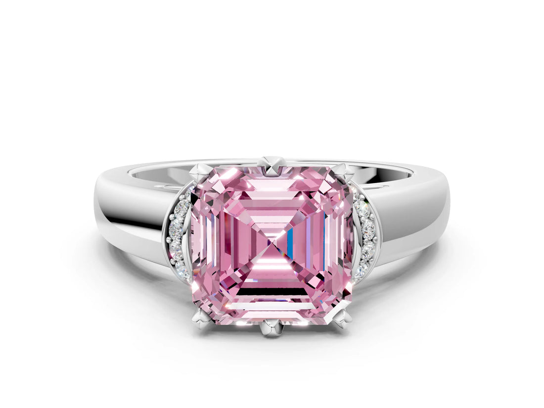 White gold Fancy Pink Asscher  Solitaire Diamond Ring with Pave Band and Six-Prong Setting_29