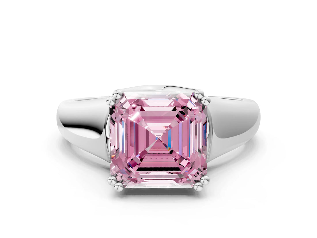 White gold Fancy Pink Asscher  Solitaire Diamond Ring with Six-Prong Cathedral Setting_31