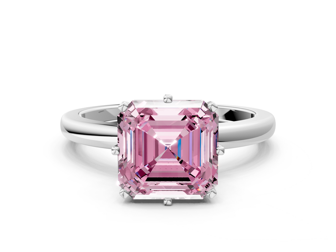 White gold Fancy Pink Asscher  Solitaire Diamond Ring with Six-Prong Setting on a Classic Band_95