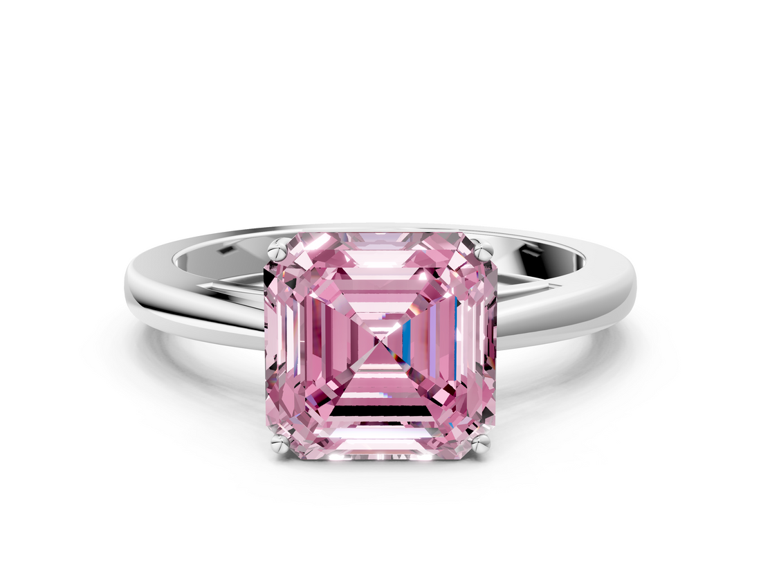 White gold Fancy Pink Asscher  Solitaire Diamond Ring with Split Shank and Four-Prong Setting_37