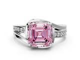 White gold Fancy Pink Asscher  Solitaire Diamond Ring with Split Shank and Prong Setting