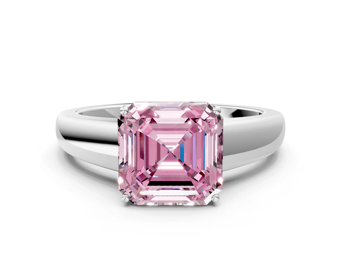 White gold Fancy Pink Asscher  Solitaire Diamond Ring with Tapered Band and Four-Prong Setting_66