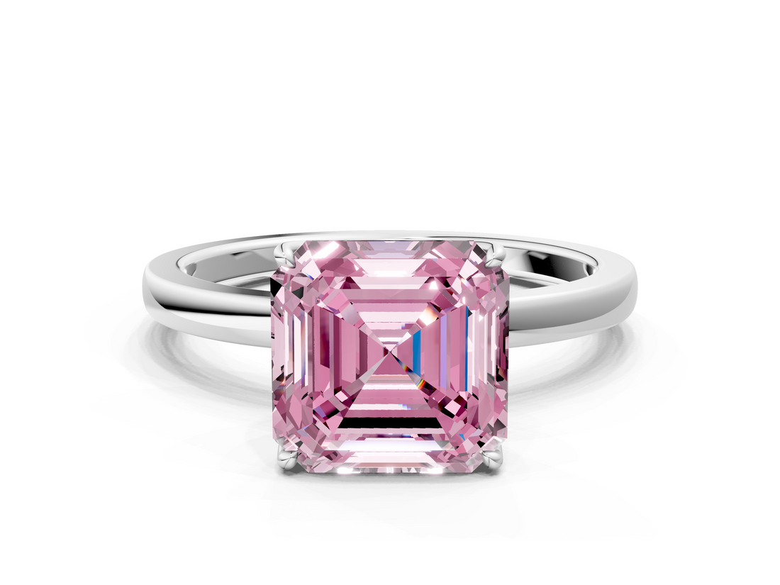 White gold Fancy Pink Asscher  Solitaire Diamond Ring with Thin Band and Four-Prong Setting_20