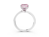 White gold Fancy Pink Asscher  Solitaire Diamond Ring with Thin Band and Four-Prong Setting_23