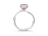 White gold Fancy Pink Asscher  Solitaire Diamond Ring with a Classic Band and Four-Prong Setting 4