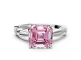 White gold Fancy Pink Asscher  Solitaire Diamond Twisted Band with Four-Prong Setting