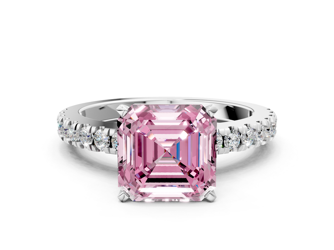 White gold Fancy Pink Asscher  Solitaire Diamond with Pavé Band and Four-Prong Setting_17