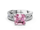 White gold Fancy Pink Asscher  Solitaire Diamond with Pave and Channel Set Band_16