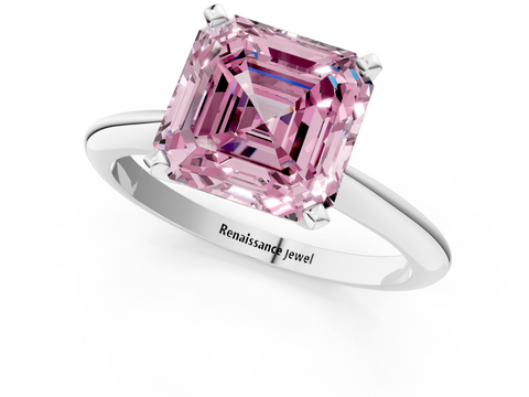 White gold Fancy Pink Asscher  Solitaire Engagement Ring with Classic Band and Four-Prong Setting_35