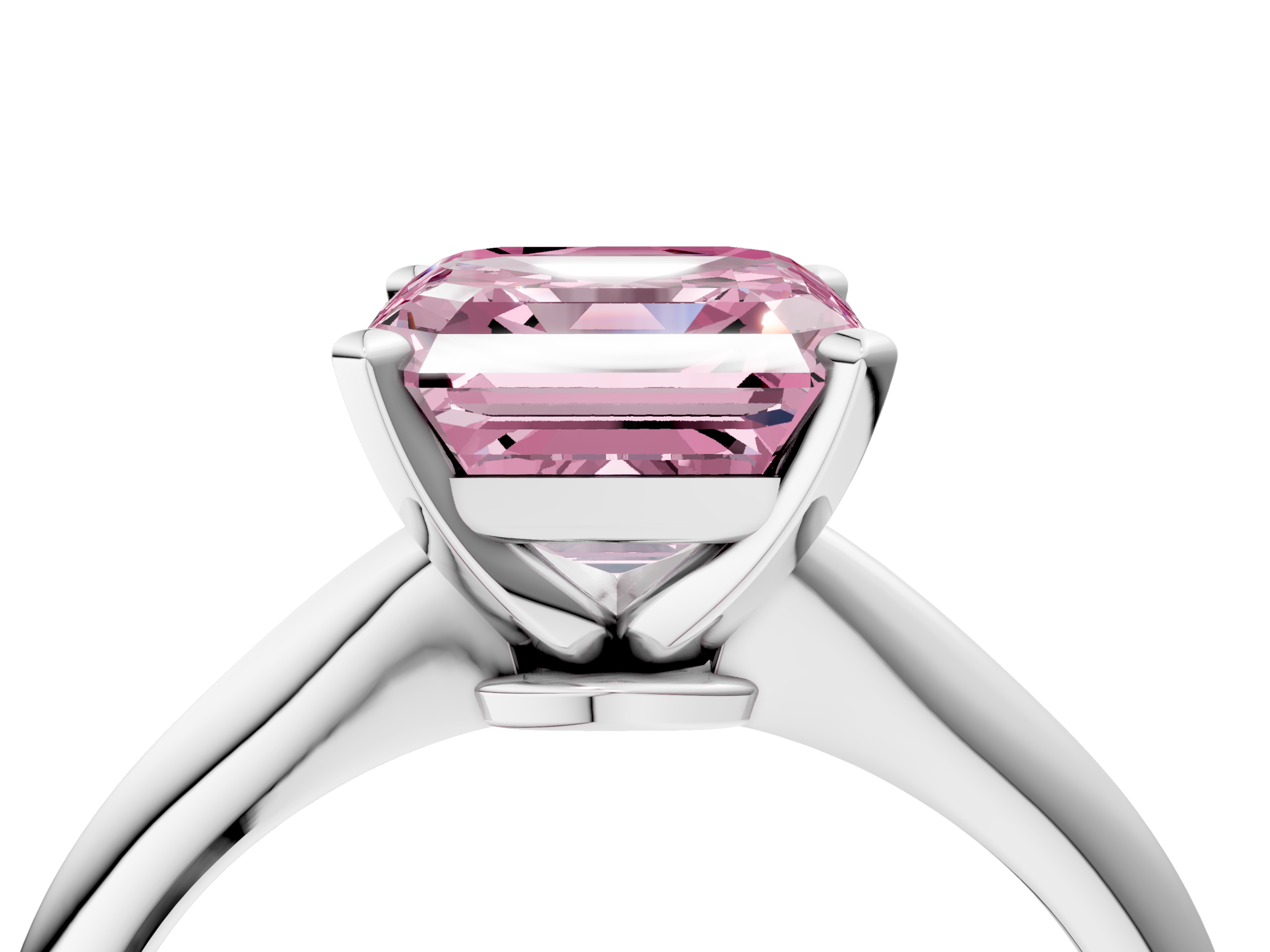 White gold Fancy Pink Asscher  Solitaire Engagement Ring with Classic Band and Four-Prong Setting_38