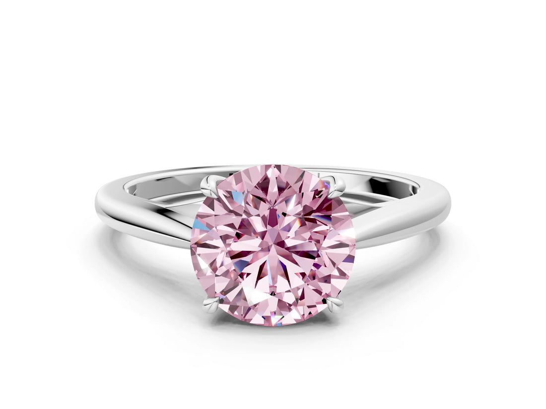 White gold Fancy Pink Asscher  Solitaire Engagement Ring with Four-Prong Setting and Classic Band