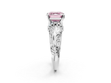 White gold Fancy Pink Asscher  Solitaire Filigree Engagement Ring with Halo and Prong Setting_19