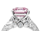 White gold Fancy Pink Asscher  Solitaire Filigree Engagement Ring with Halo and Prong Setting_21