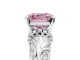 White gold Fancy Pink Asscher  Solitaire Filigree Engagement Ring with Halo and Prong Setting_22